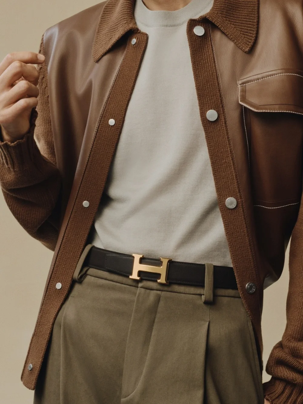Hermes Black and Brown Reversible Leather Belt with H Buckle